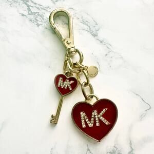 Michael Kors Goldtone & Red Enamel Rhinestone Logo Keychain Bag Charm